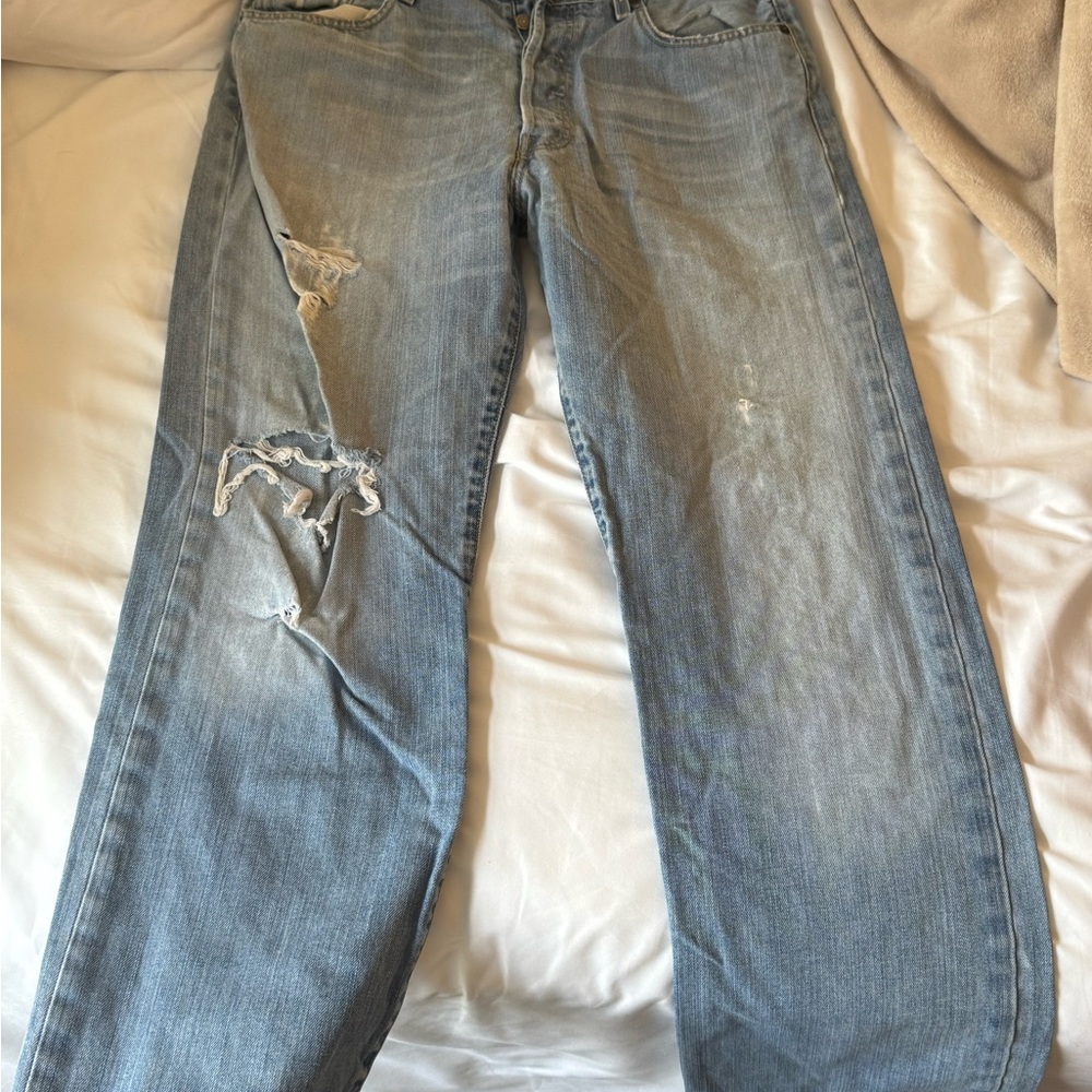 Men's Light Blue Distressed Jeans